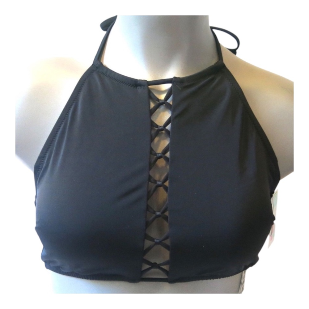 Victoria's Secret PINK Solid Black Strappy High Neck Swim Top S